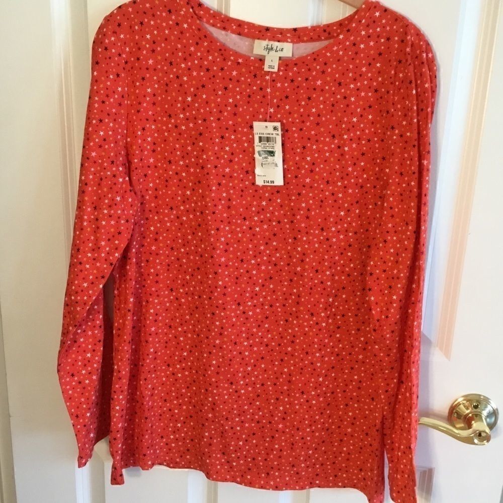 NWT Women’s Size L Coral Stars L/S PJ Top